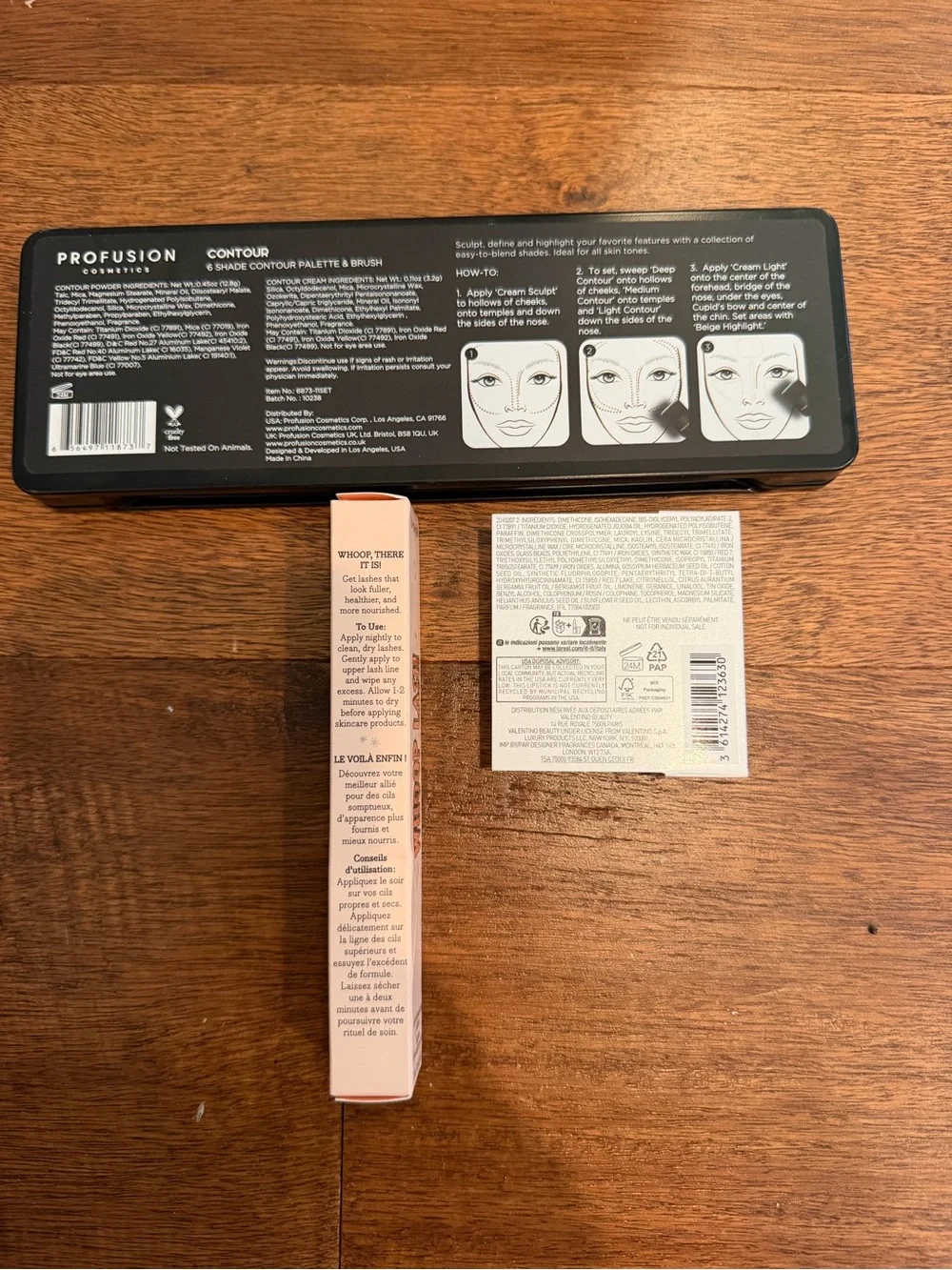 Profusion Cosmetics Contour Makeup Case, whoop lash serum, Valentino lip